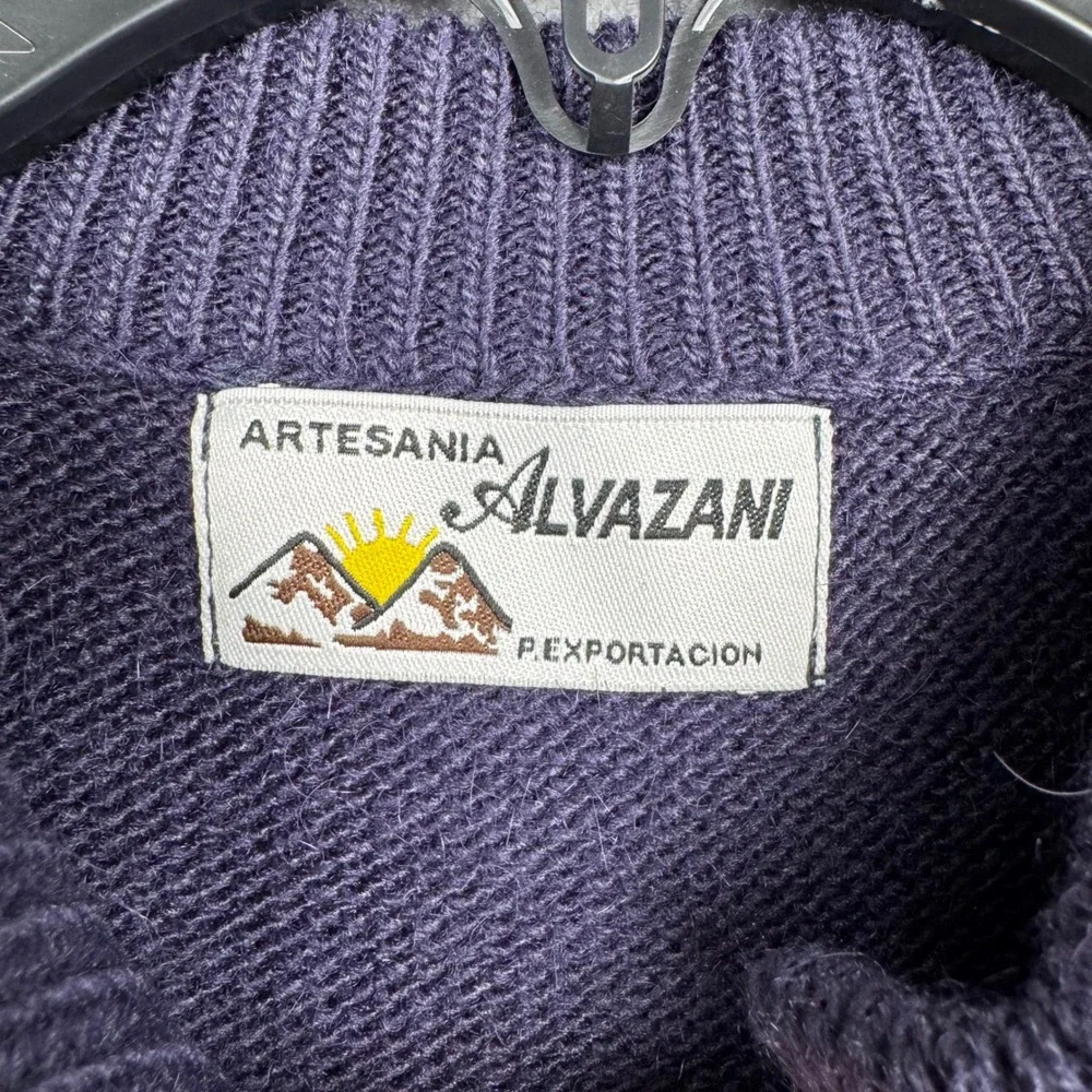 Artesania Alvazani Women's Knit Cardigan Purple‎ Cable Knit Pockets Button Front